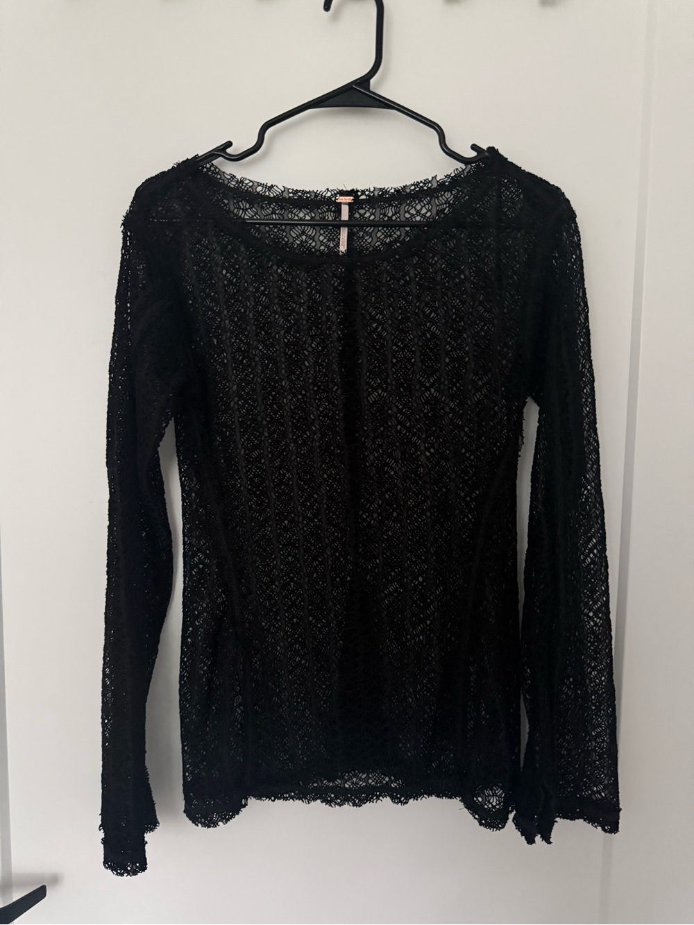 Free People Black Lace Long Sleeve Top
